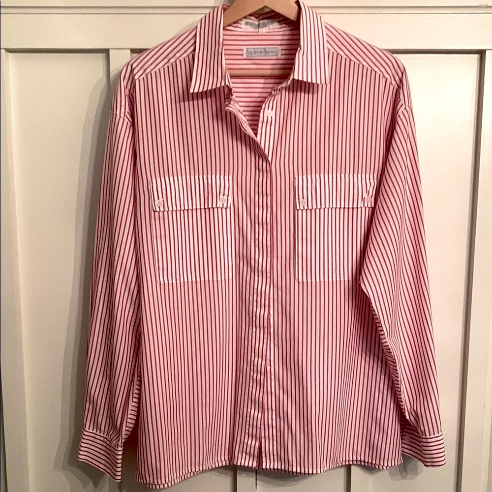 Vintage Classic Red and White Striped Button-Up Shirt